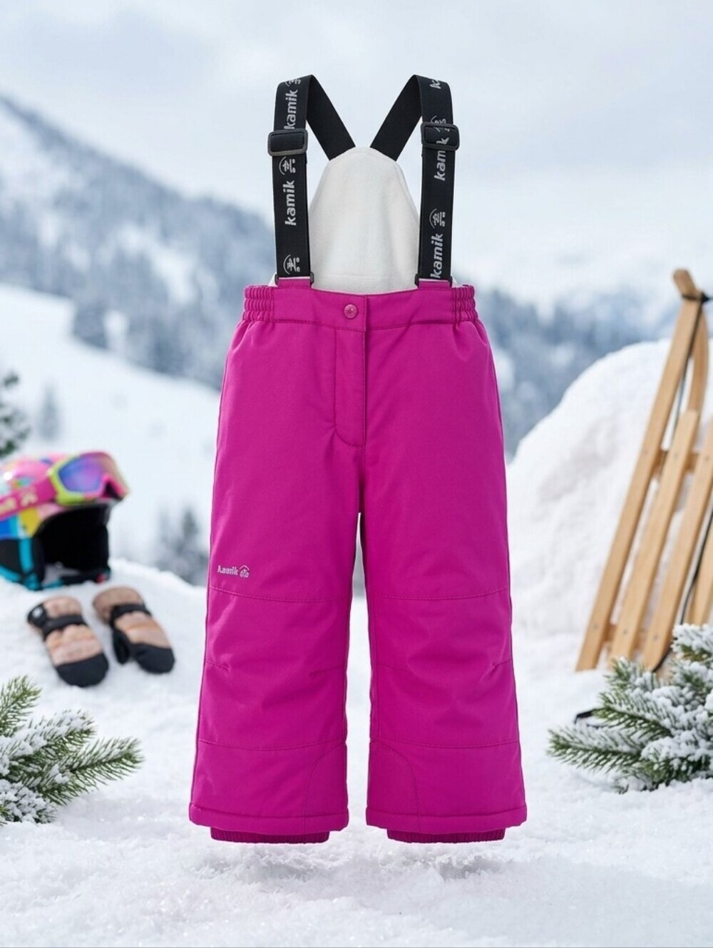385 Kamik Girls' Harper Snowboard Ski Bibs in Magenta | Size 4